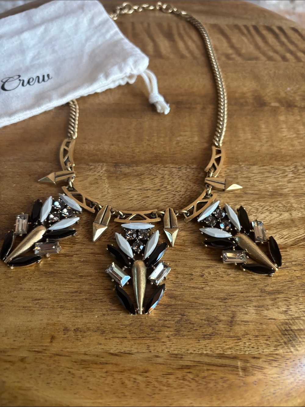 J. Crew Gold Necklace with Black and White Crystals